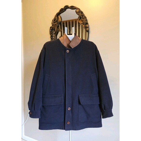 Burberrys' Vintage Wool Cashmere Navy Car Pea Coat Mens Sz L Lined Made In USA - Picture 1 of 16